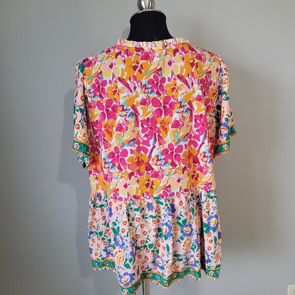 Umgee Boho Bright Floral Multicolor Blouse - Picture 7 of 9